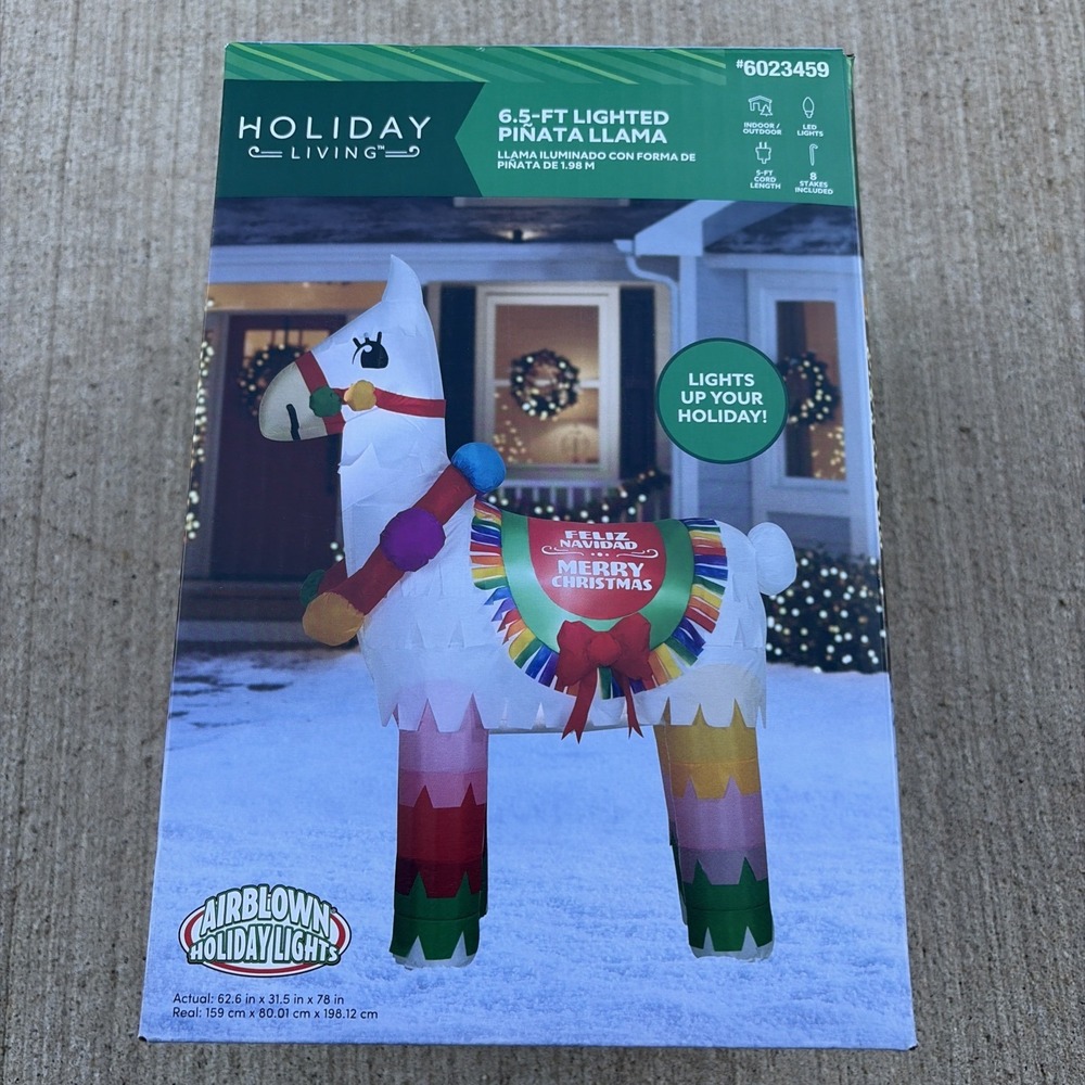 6.5 Foot Piñata Llama Christmas Holiday Living Lighted Airblown Yard Inflatable